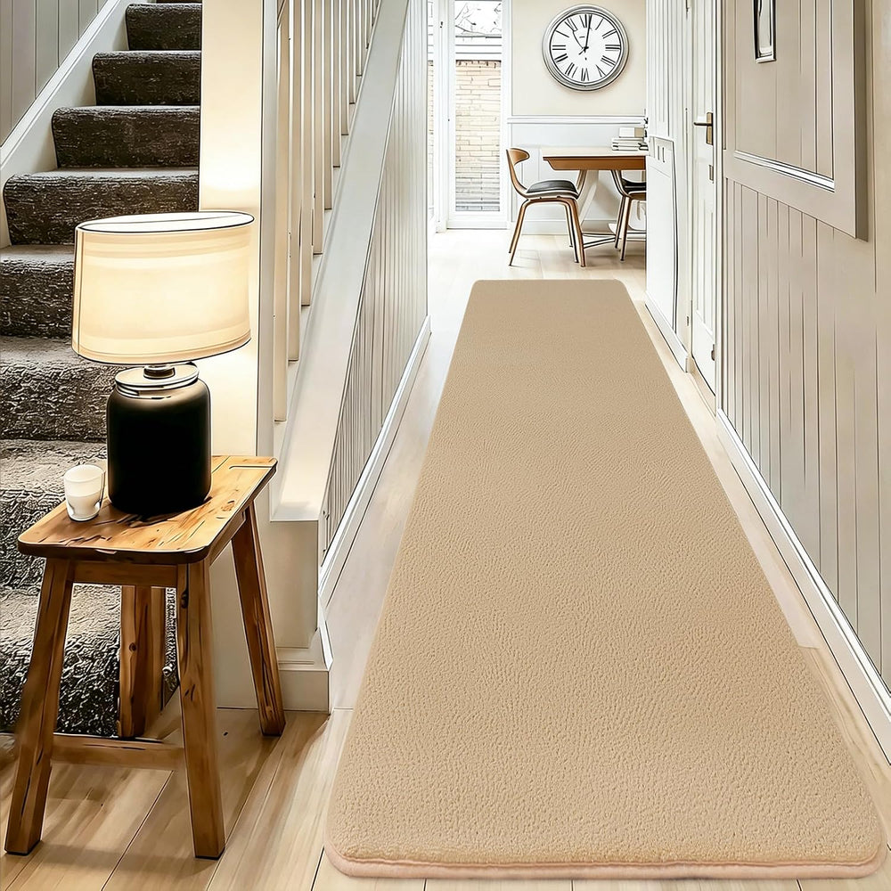 qulint Tan Hallway Rug 2x8, Modern Bedroom Runner Rug Non Slip Soft