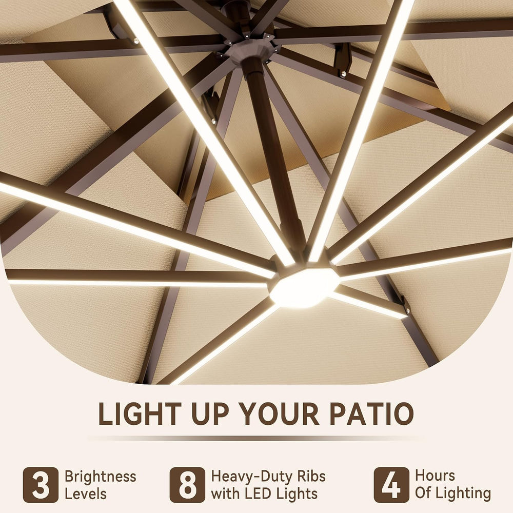 10 X 13 FT Cantilever Outdoor Patio Umbrella with LED Lights