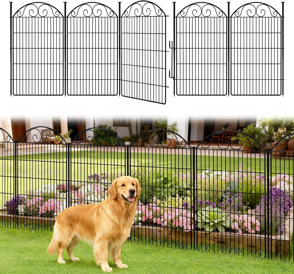 COLRASN 5 Panels No Dig Decorative Garden Dog Fence Outdoor for Yard, 48in(H)...