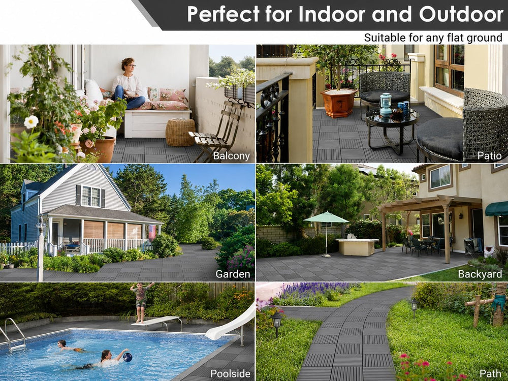 PrimeZone 36 PCS Plastic Interlocking Patio Deck Tiles Outdoor All Weather