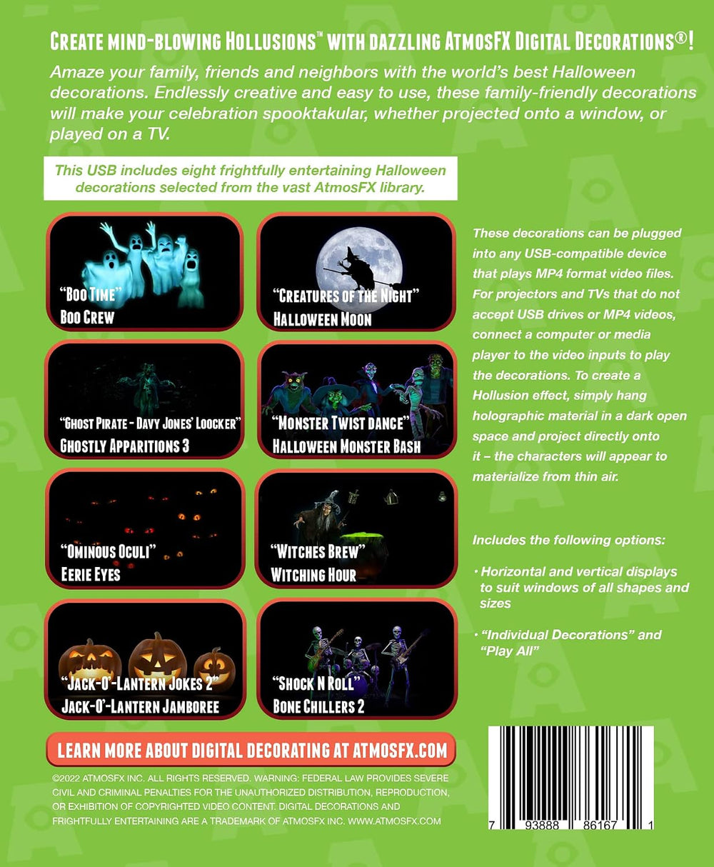 AtmosFX® Halloween Hollusion Digital Decoration on USB Includes 8 Atmosfx Vid...