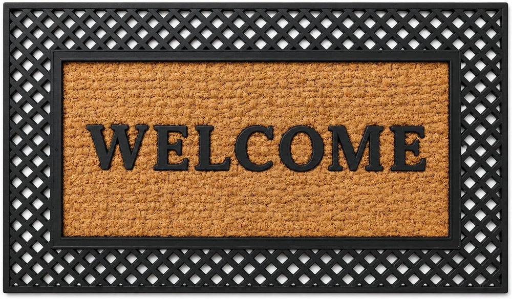 Gardenised Natural Coir and Non-Slip Rubber Doormat with Embossed Welcome Des...