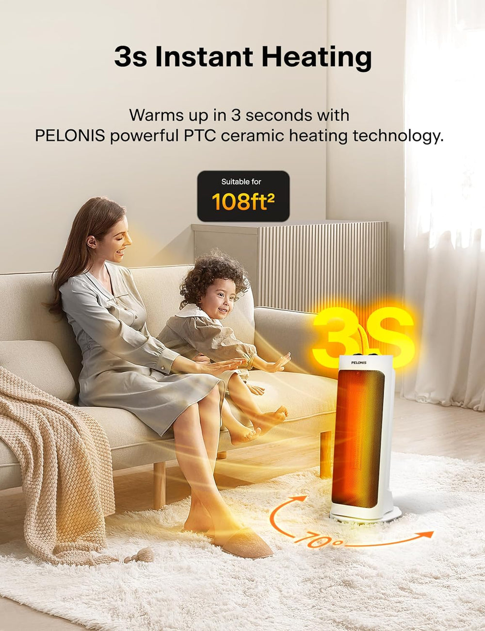 PELONIS PH-19J 1500W Fast Heating, Programmable Thermostat, Easy Control, Wid...