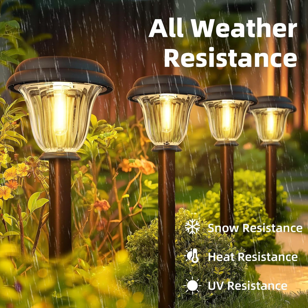 DERAYSION Solar Pathway Lights Outdoor Metal Glass Solar Lights Outdoor