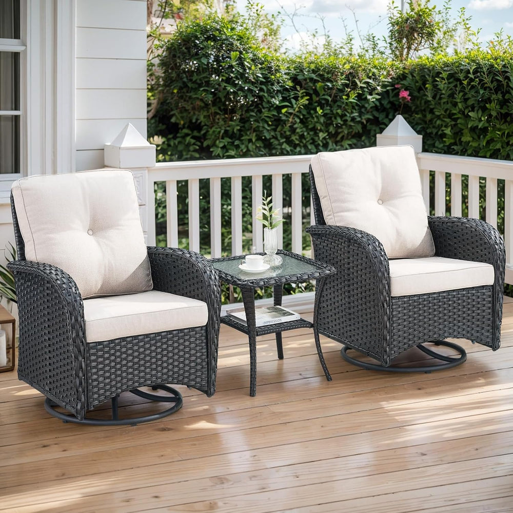 Outdoor Swivel Glider Rocker Chairs - 3 Piece Patio Furniture Set, Patio Bist...