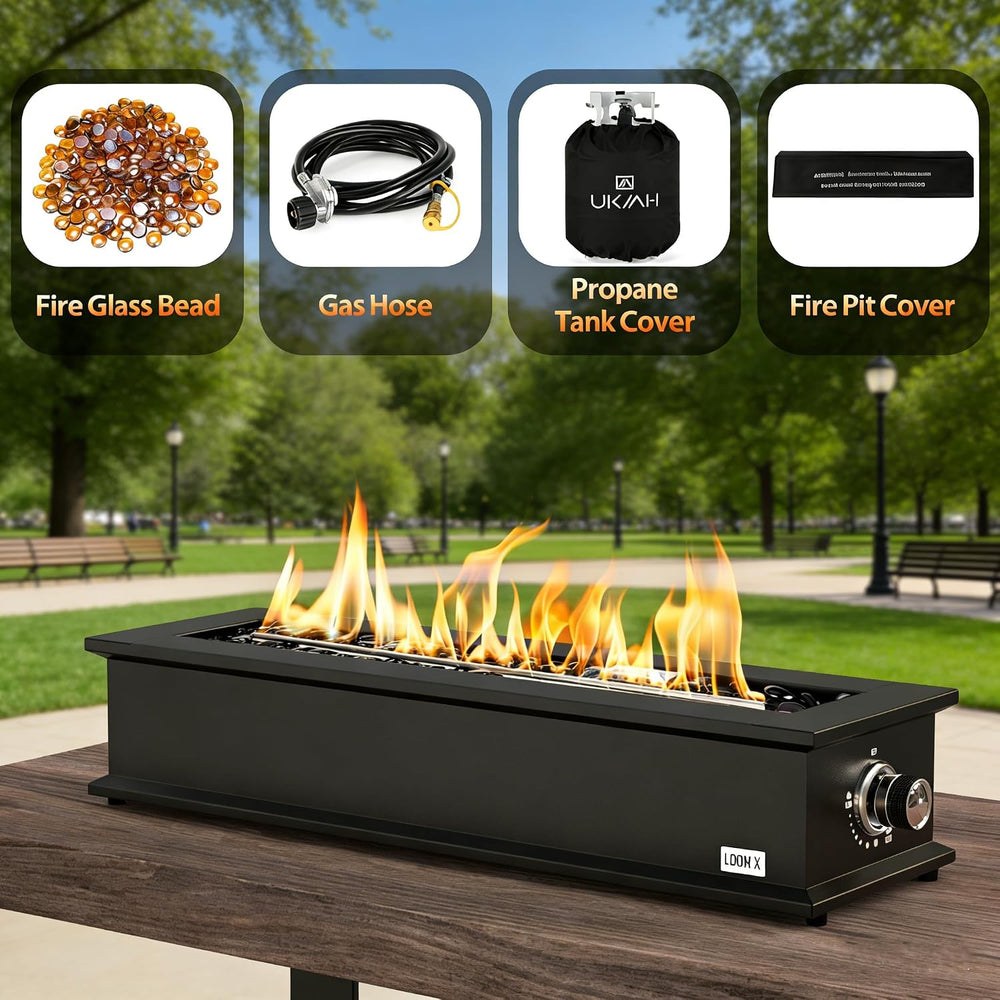28" Propane Gas Fire Pit with 10FT Hose, 2 Covers & Glass Beads, FP063