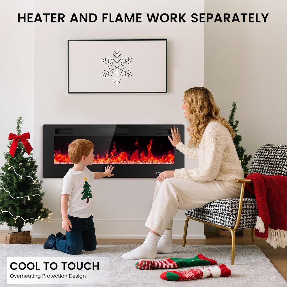 Electactic 60-Inch Electric Fireplace, 12 Flame Colors, Remote Control