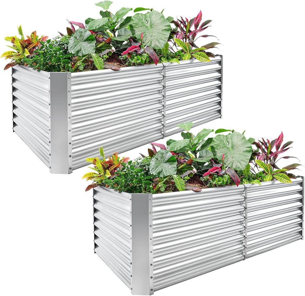 Land Guard 2 Pack 8×4×2ft Galvanized Raised Garden Bed Kit, Galvanized Plante...