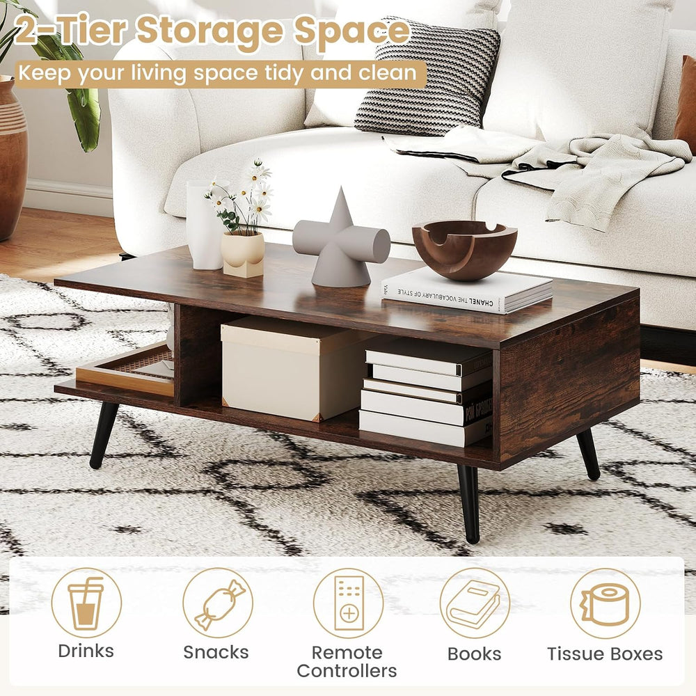 GIANTEX Coffee Table with Storage, Mid Century Modern Center Table for Living...