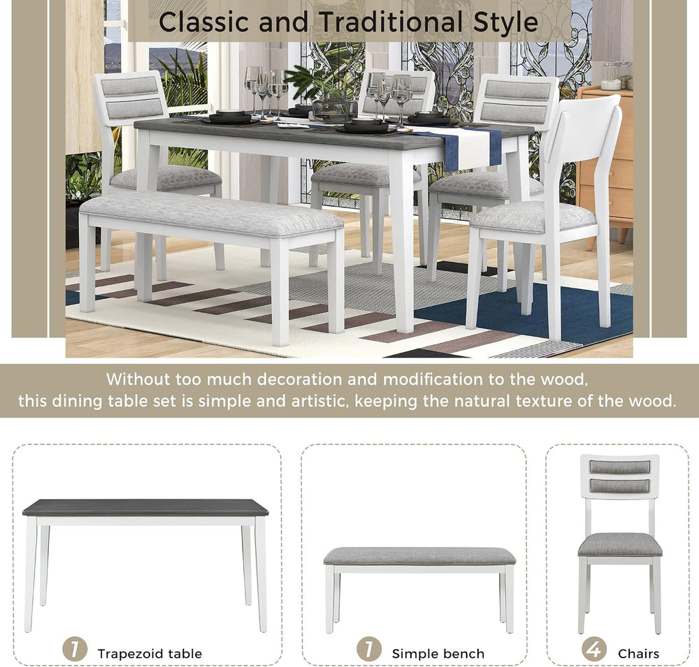 Merax 6-Pieces Solid Wood Dining Table Set for 6, Farmhouse Kitchen Room Tabl...
