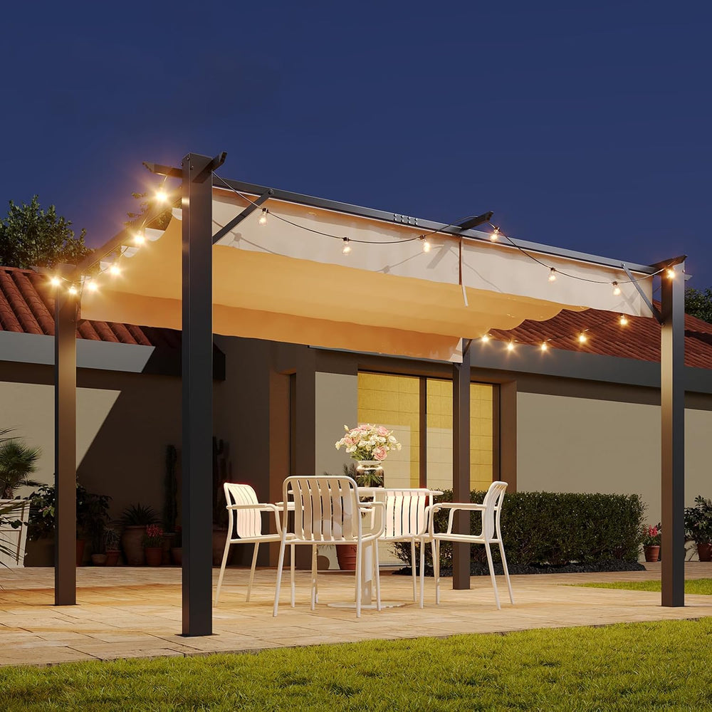 Aoxun 10'x12' Retractable Pergola with Sun Shade Canopy, Outdoor Heav...