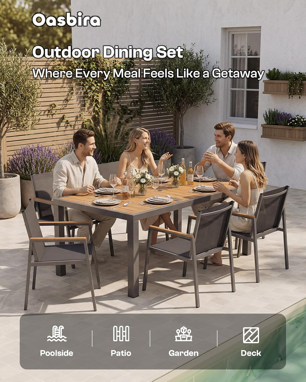 Outdoor Dining Set for 8, Aluminum Patio Table and Chairs Set, 10-Piece All W...