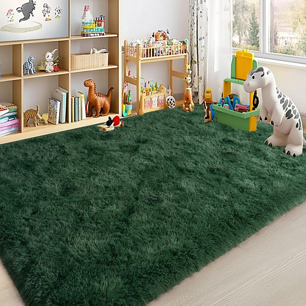 Large Area Rugs for Living Room Bedroom 6x9 Dark Green Shag Rugs