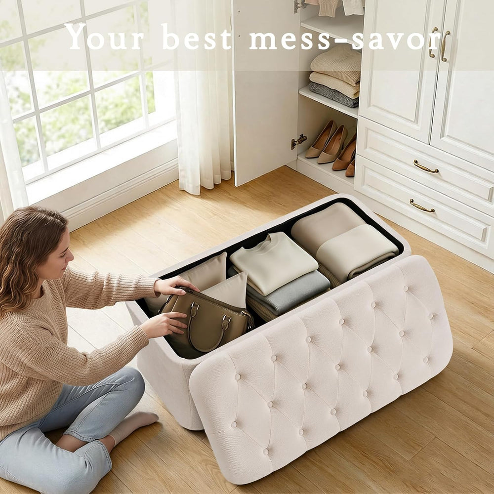 ONBRILL Storage Ottoman Bench, End of Bed Bench, 39.8 x 18.1 x 17.7 Inches Po...