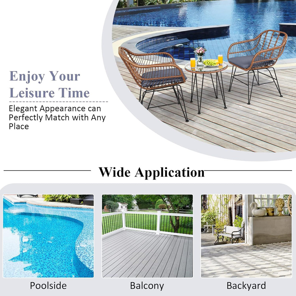 Tangkula 3 Pieces Patio Conversation Bistro Set, Outdoor Wicker Furniture w/R...