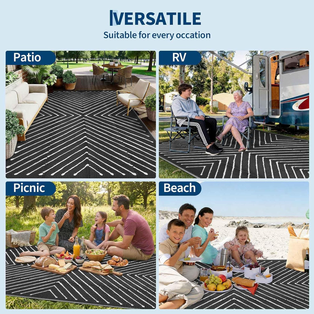 Garvee 5x8 Black and White Striped Outdoor Waterproof Rug Reversible Plastic ...