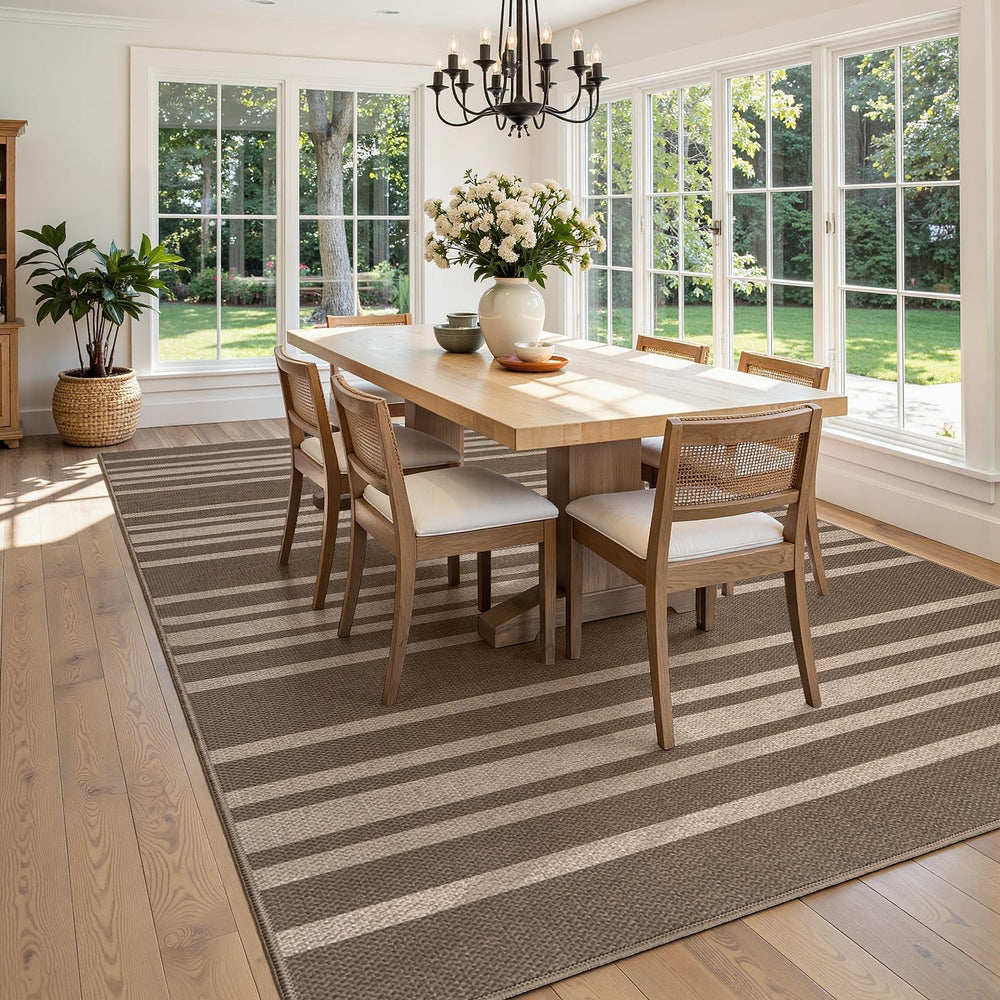 Striped Easy Jute Rug 8X10, Washable Outdoor Rug for Patio, Living Room