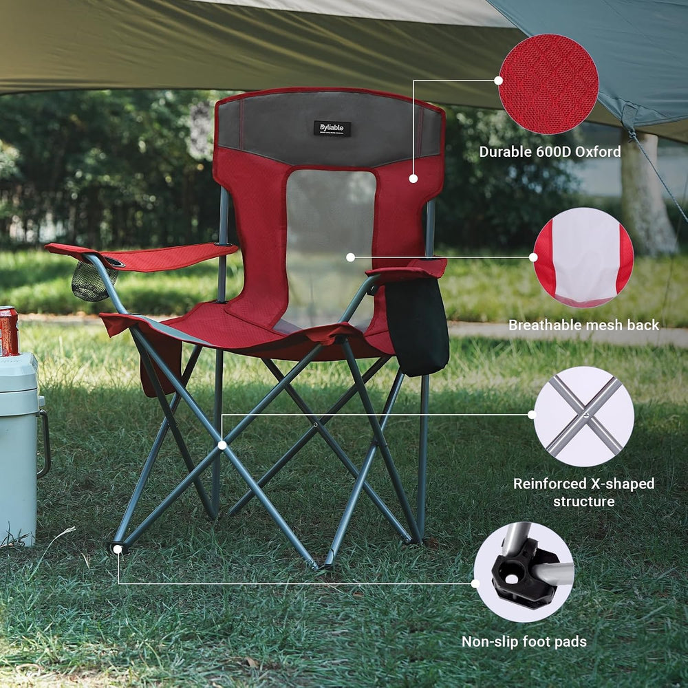 Byliable Camping Chairs Portable Lightweight Folding Lawn Chairs, Red