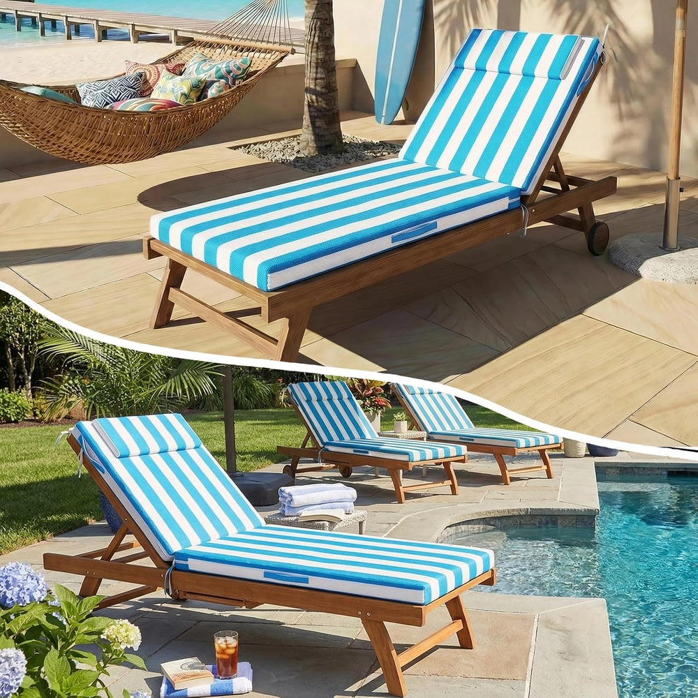 Outdoor Chaise Lounge Cushion – 72"x21" Waterproof Pool Chair Pad w...