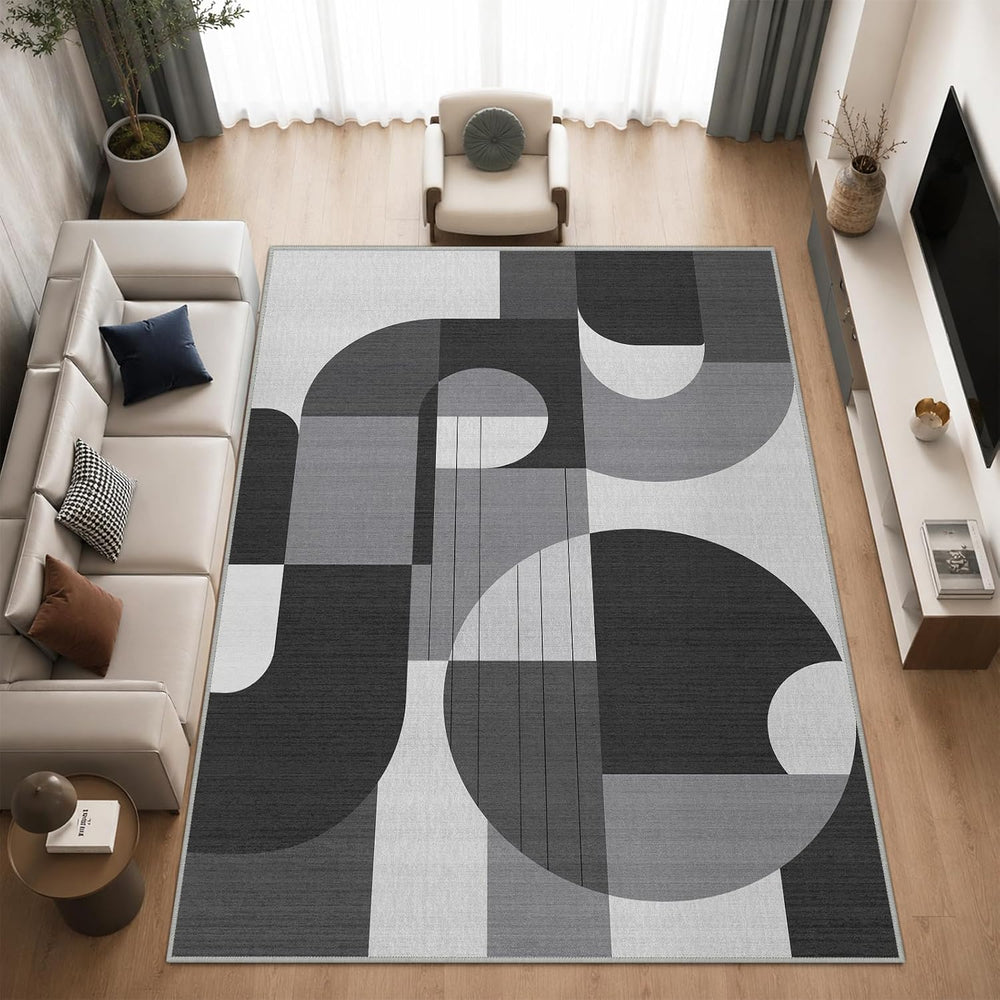 9x12 Black and White Geometric Modern Area Rug for Living Room Bedroom Abstra...