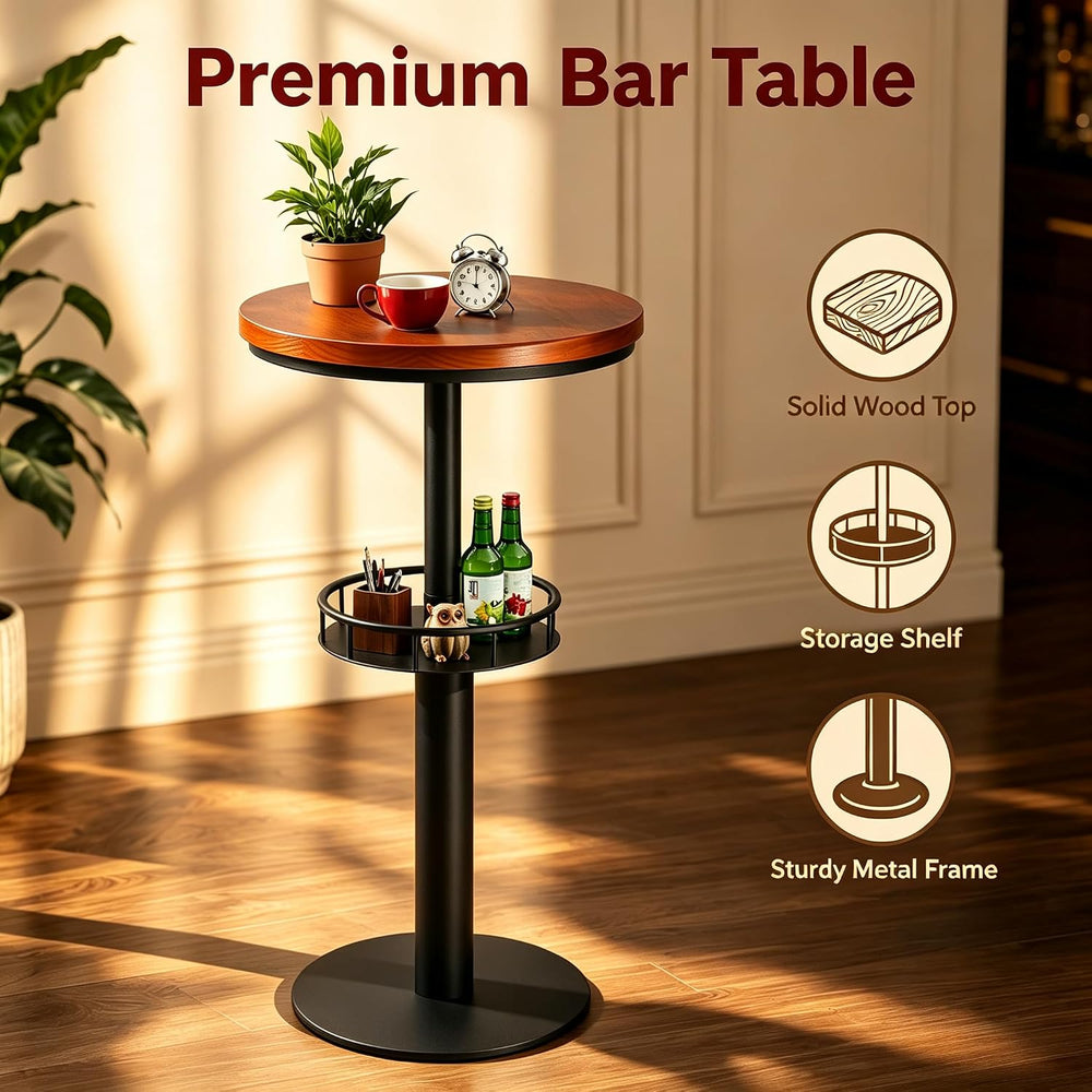 LOKKHAN 42" Tall Rustic Industrial Bar Table with Storage-19.68" Di...