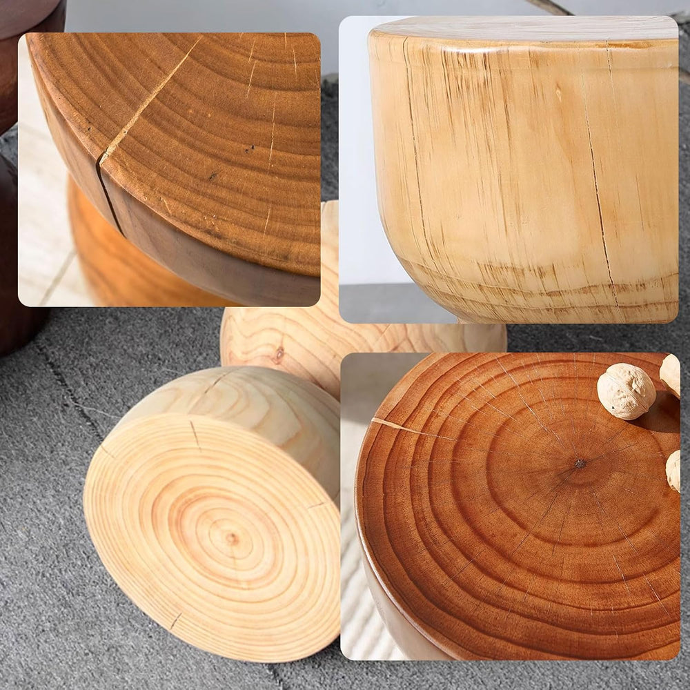 Natural Wooden Pillar Side Table – Round tree Wood Drum-Shaped Coffee Table