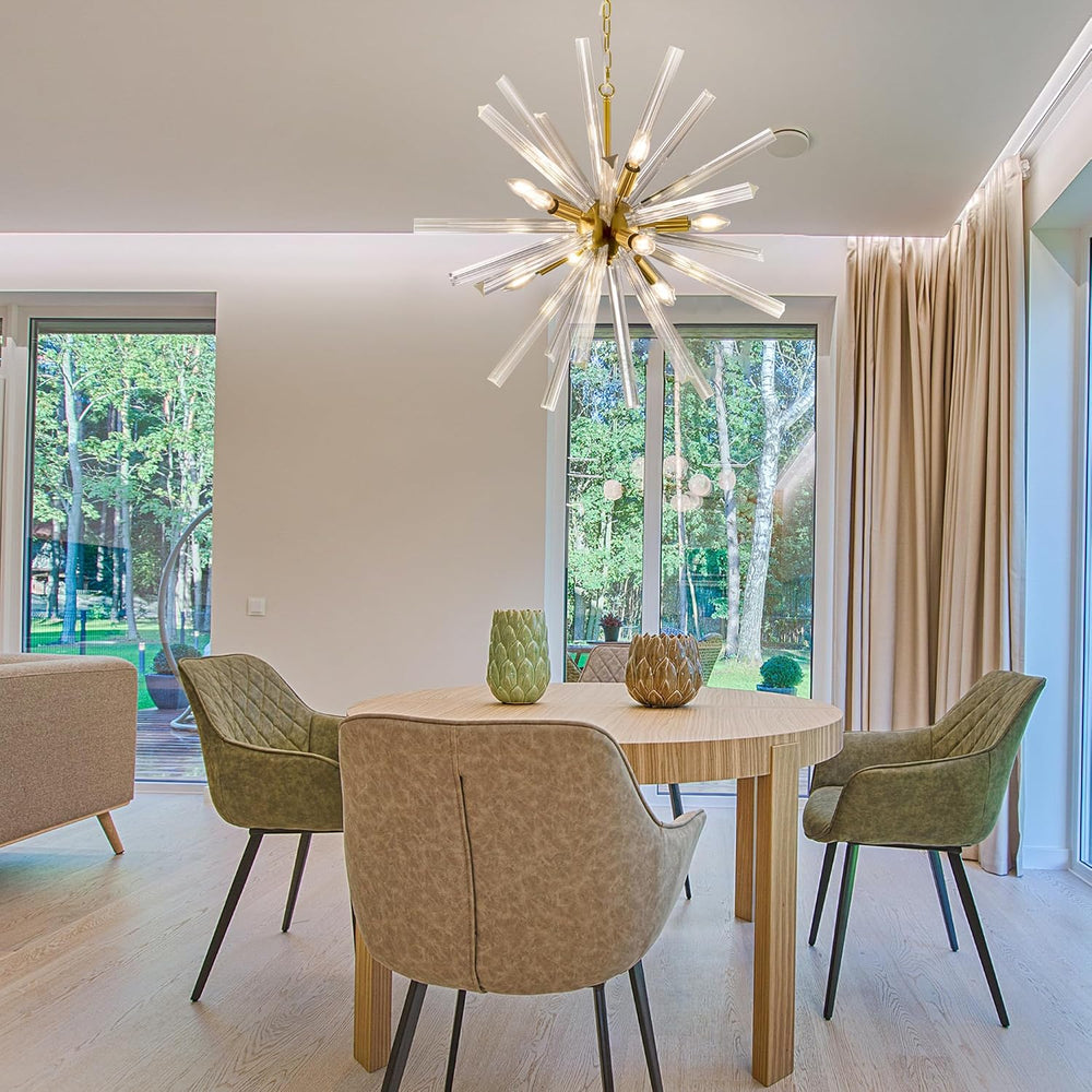 TOCHIC Gold Glass Chandelier 28.3'' D Modern Sputnik Hanging Light Ov...