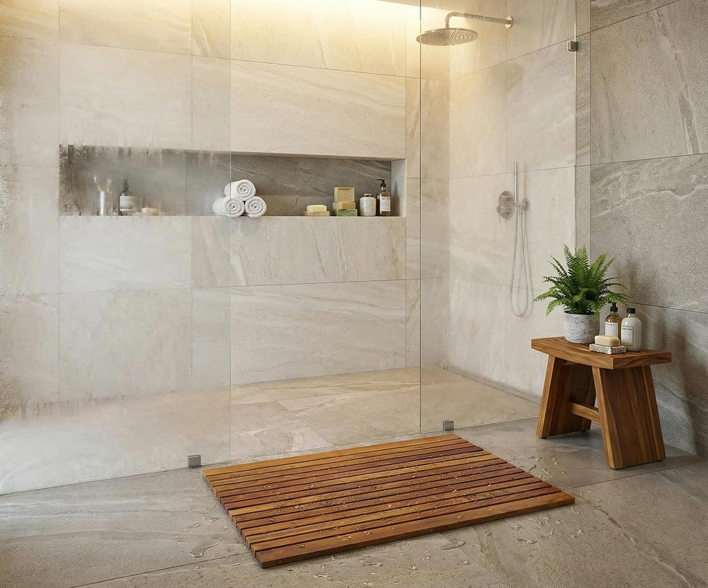 Bare Decor Cosi String Spa Shower Mat in Solid Teak Wood Oiled Finish, Large:...