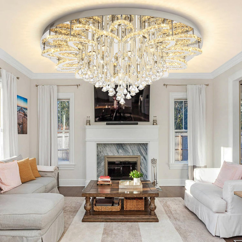 Flashing God 48in Large Crystal Chandelier for Living Room Modern Crystal Rai...
