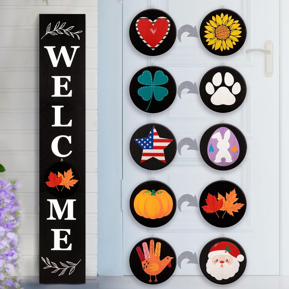Perfnique Welcome sign for front porch standing, 47 x 7.9 Inch Wooden Leaner ...