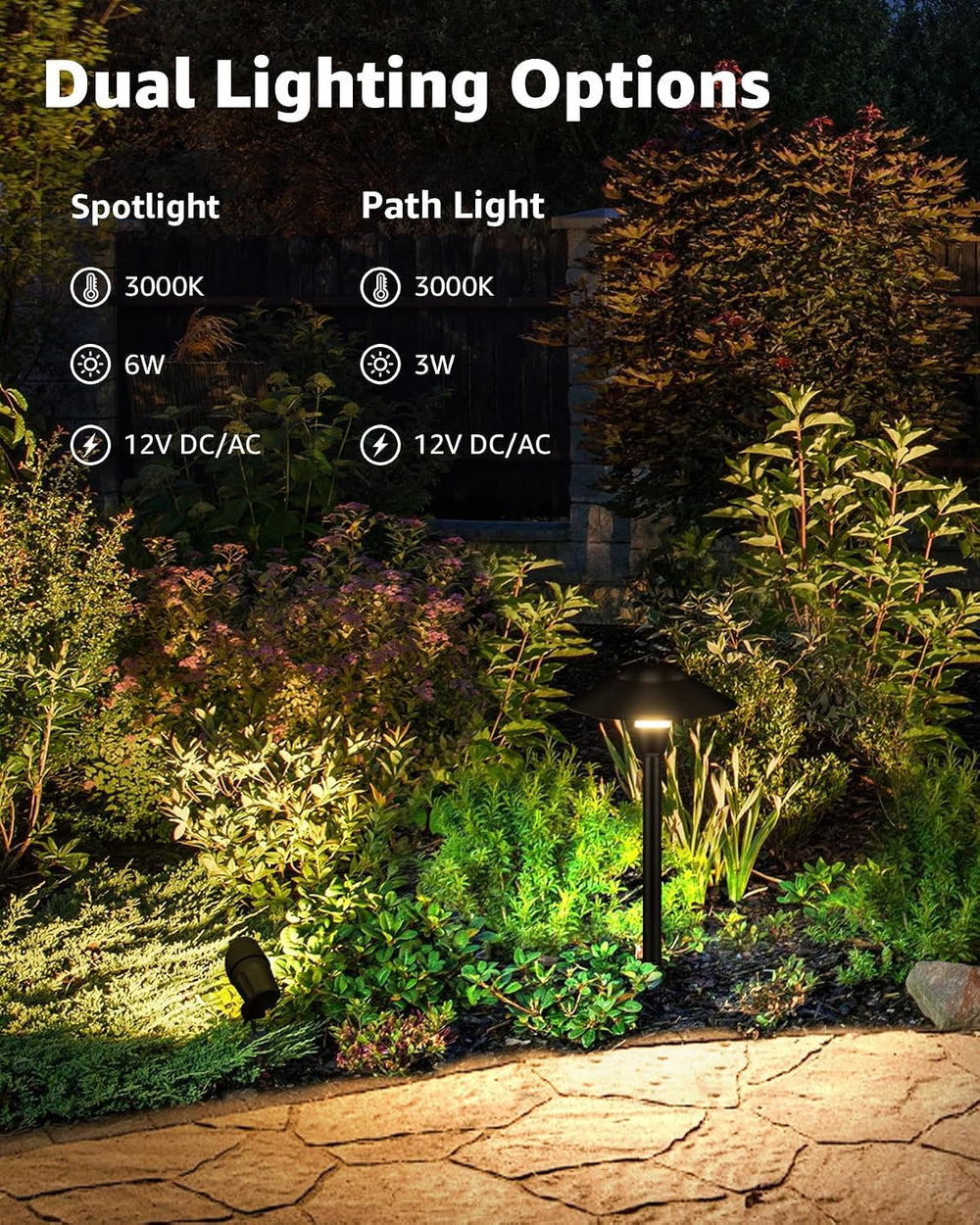 SUNVIE All-in-ONE Landscape Lighting Kit 6-Pack LED Outdoor Pathway Lights, 2...