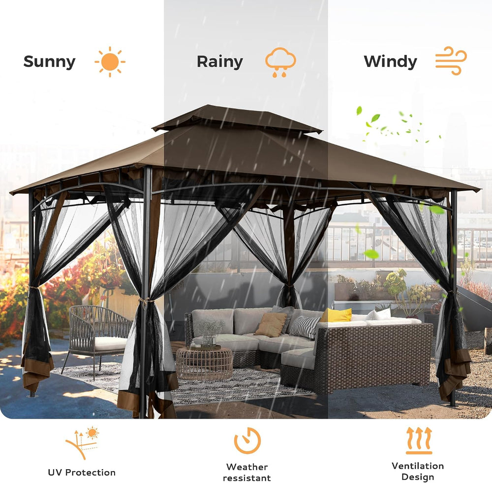 HAPPATIO Patio Gazebo 10' X 12', Ventilated Double Roof & Mosquit...