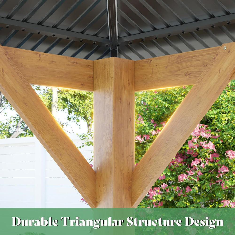 AMERLIFE 10x12 Wood Gazebo, Hardtop Gazebo with Spruce Frame and Double Metal...