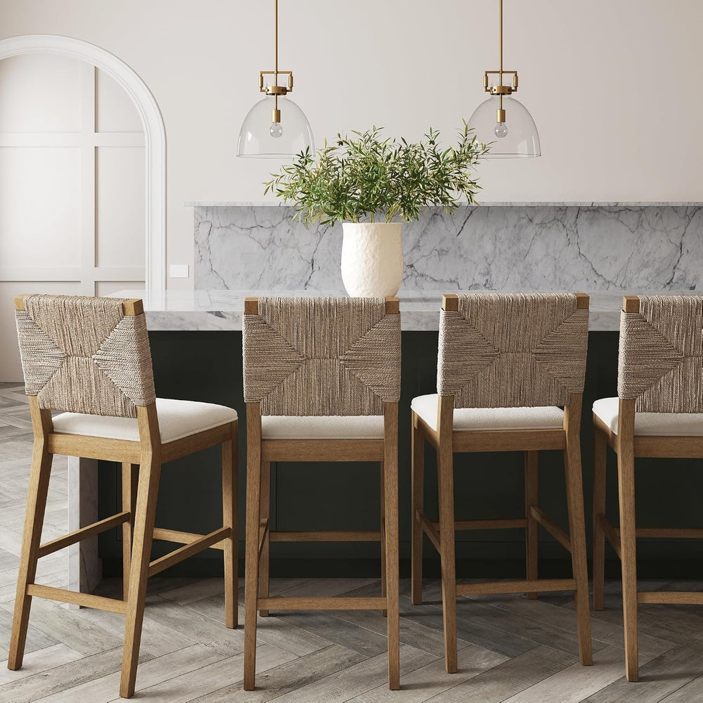 Nathan James Beacon Bohemian Boucle Bar Stool with Back, Bar Height Kitchen I...