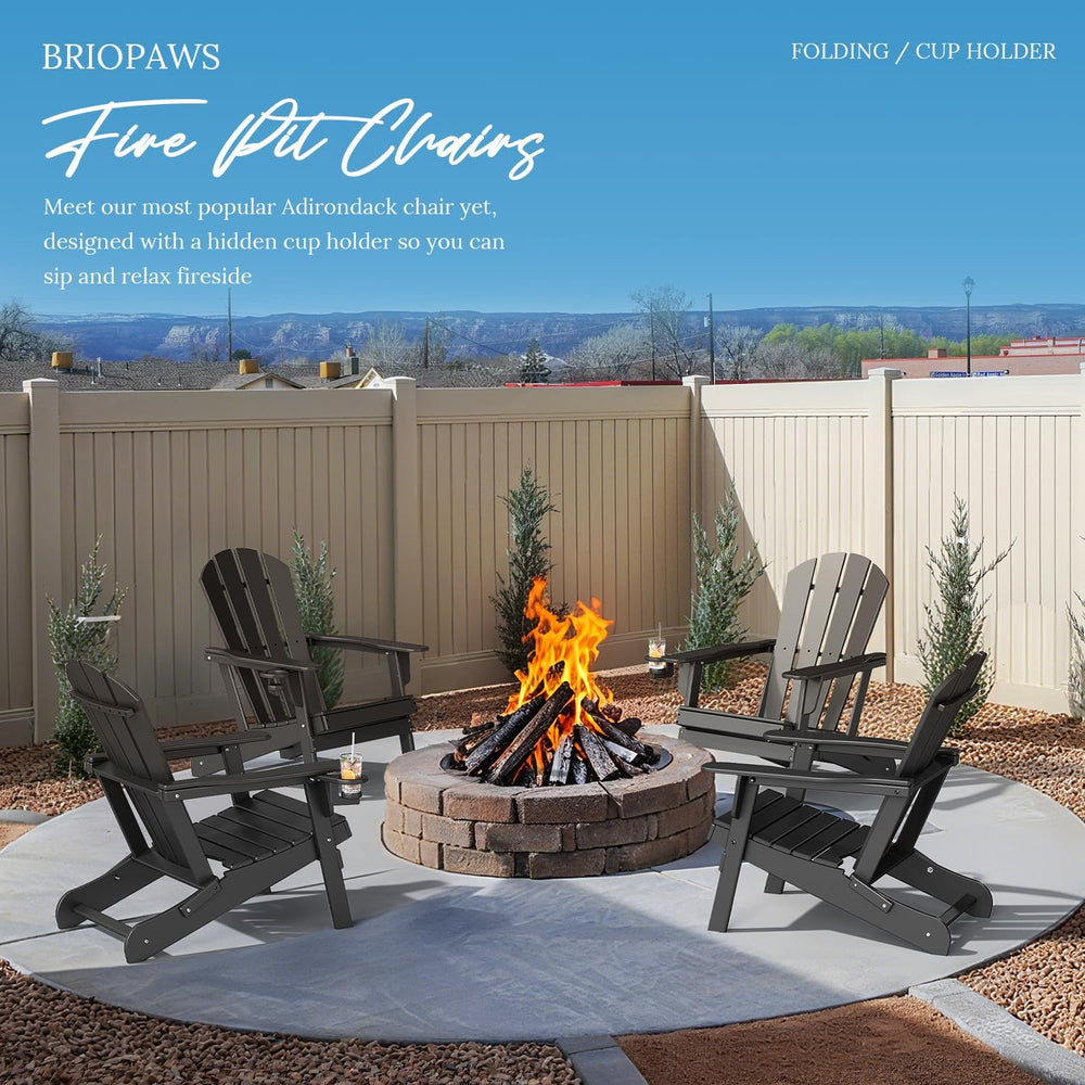 BRIOPAWS Folding-Adirondack-Chairs Set of 2 | HDPE Plastic | Fire Pit Chair |...