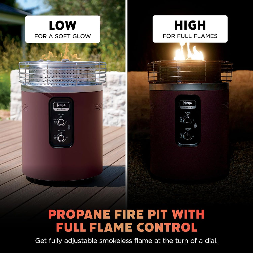 Ninja Fireside360 Fire Pit/Heater, 80,000 BTU, 3 Modes, Push Start, Maroon