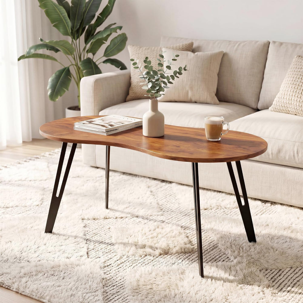 Mid-Century Modern Oval Coffee Table, 39.37" Wood Grain Center Table