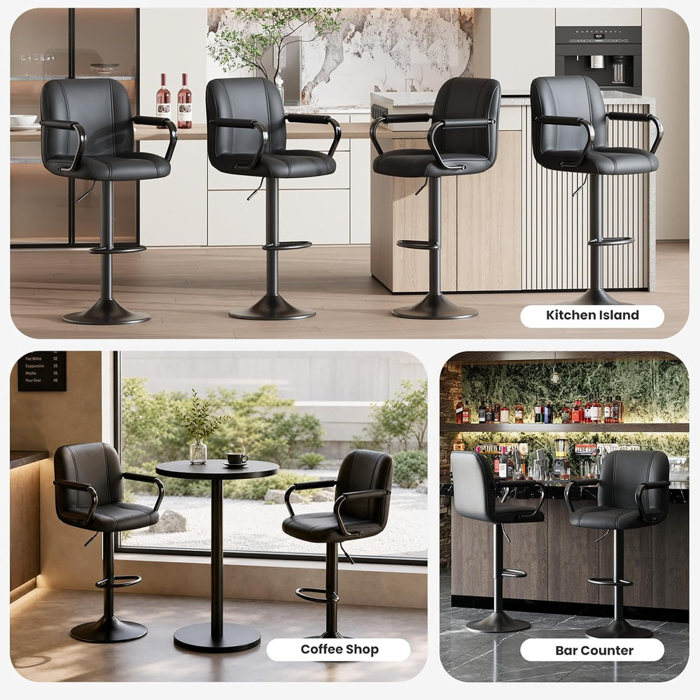 MALOL Bar Stools Set of 1 with Back and Armrest, Swivel PU Leather Kitchen Co...