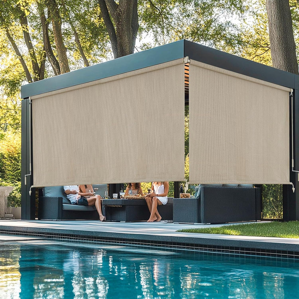 sunoff Outdoor Shades for Patio, Cordless Roller Up Blinds with Shade Cloth f...