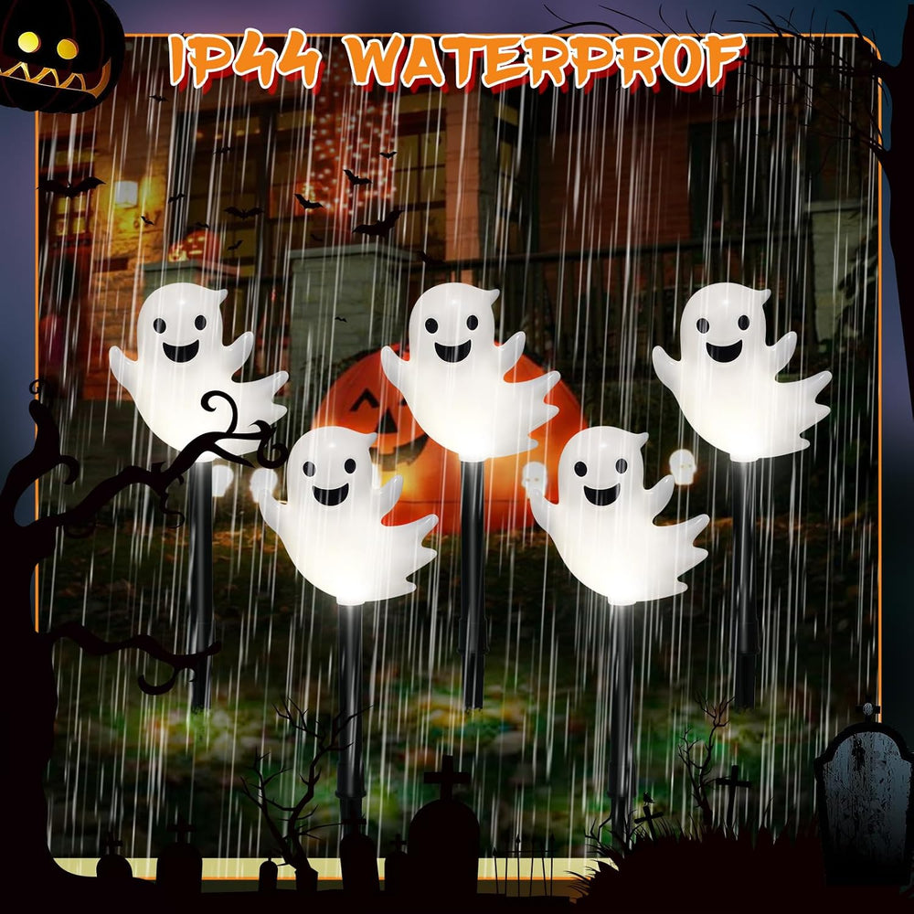 10 Pack Solar Halloween Ghost Pathway Lights, 3D Solar Lights