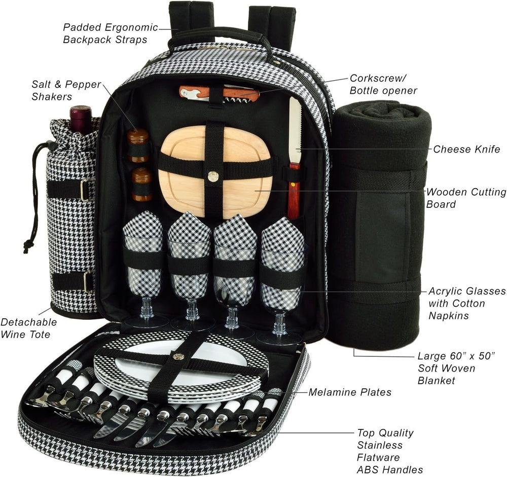 Picnic at Ascot Original Equipped Backpack for 4 with Blanket - Extra Bonus C...