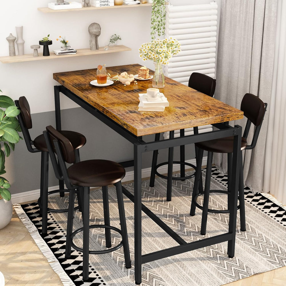Recaceik Bar Table Set for 4 Bar Table and Chairs Set, Industrial Dinner Tabl...