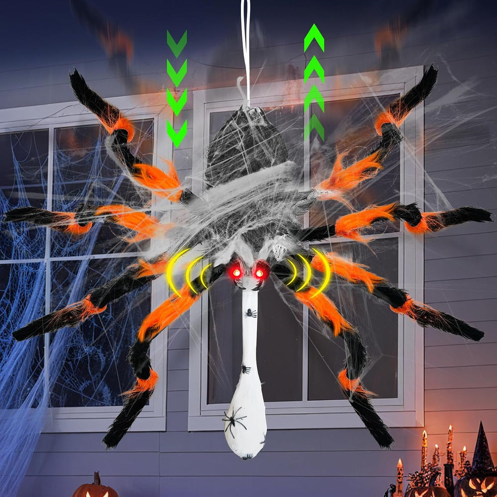44" Halloween Animatronic Giant Hanging Spider Move Up & Down with E...