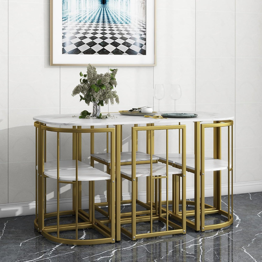 Metal 7 Piece Kitchen Dining Table Set with Chairs for Saving Space Metal Din...