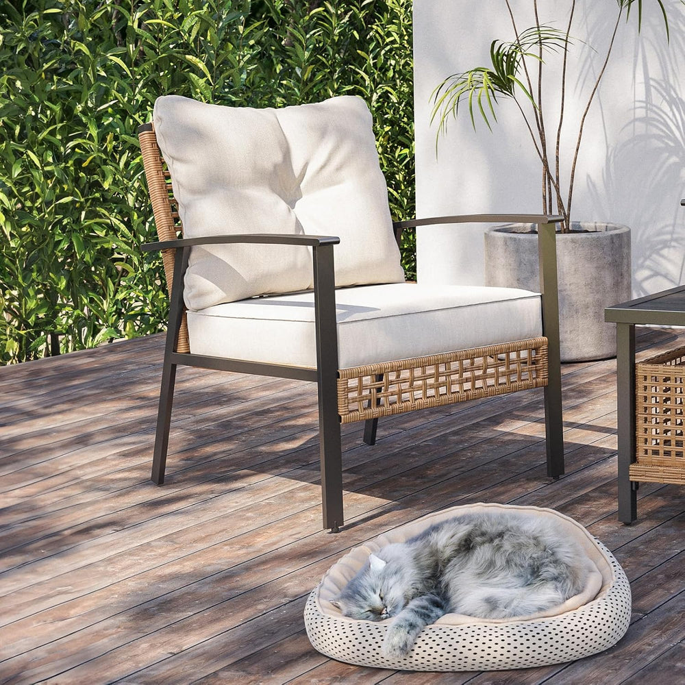 LAUSAINT HOME Outdoor Rattan Bistro Set, Patio Furniture Wicker Chairs Set of...