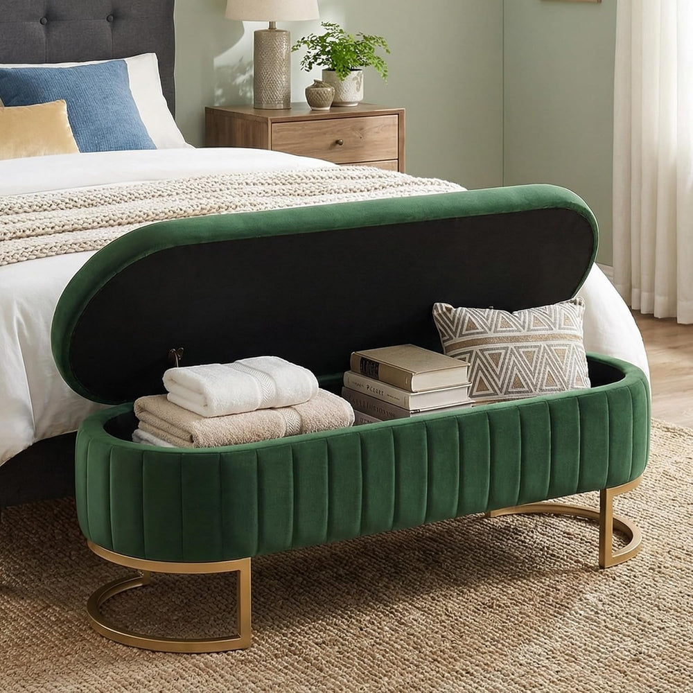 65" Velvet Storage Ottoman Bench End of Bed for Bedroom Entryway Green