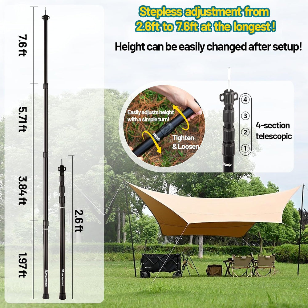 Adjustable Heavy Duty Tarp Poles 7.6FT,XINCAMPING Aluminum Tent Poles with Pr...