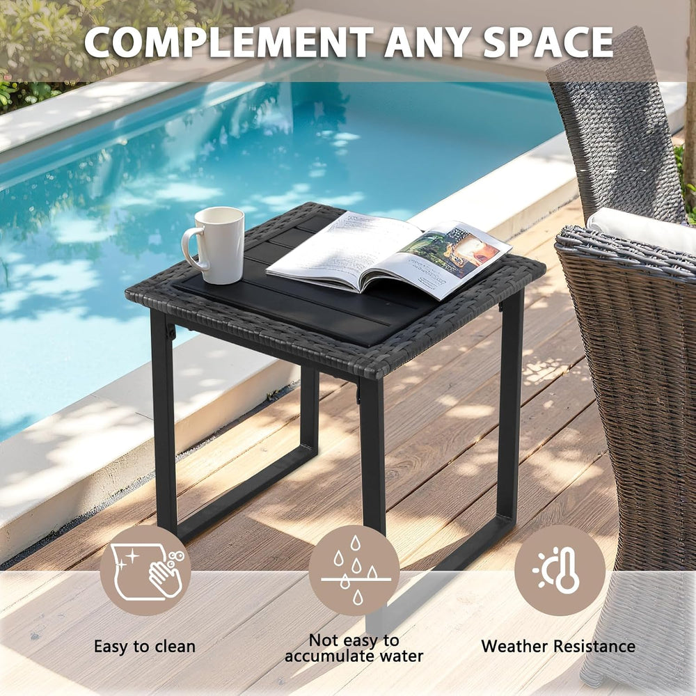 Wicker Outdoor Side Table for Patio, All Weather Small Square Rattan Outdoor ...