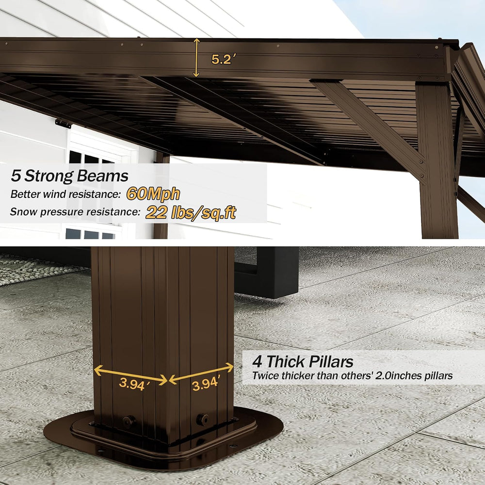 Domi 8' x 10' Lean to Hardtop Gazebo Wall Mounted Patio Gazebo Pergola