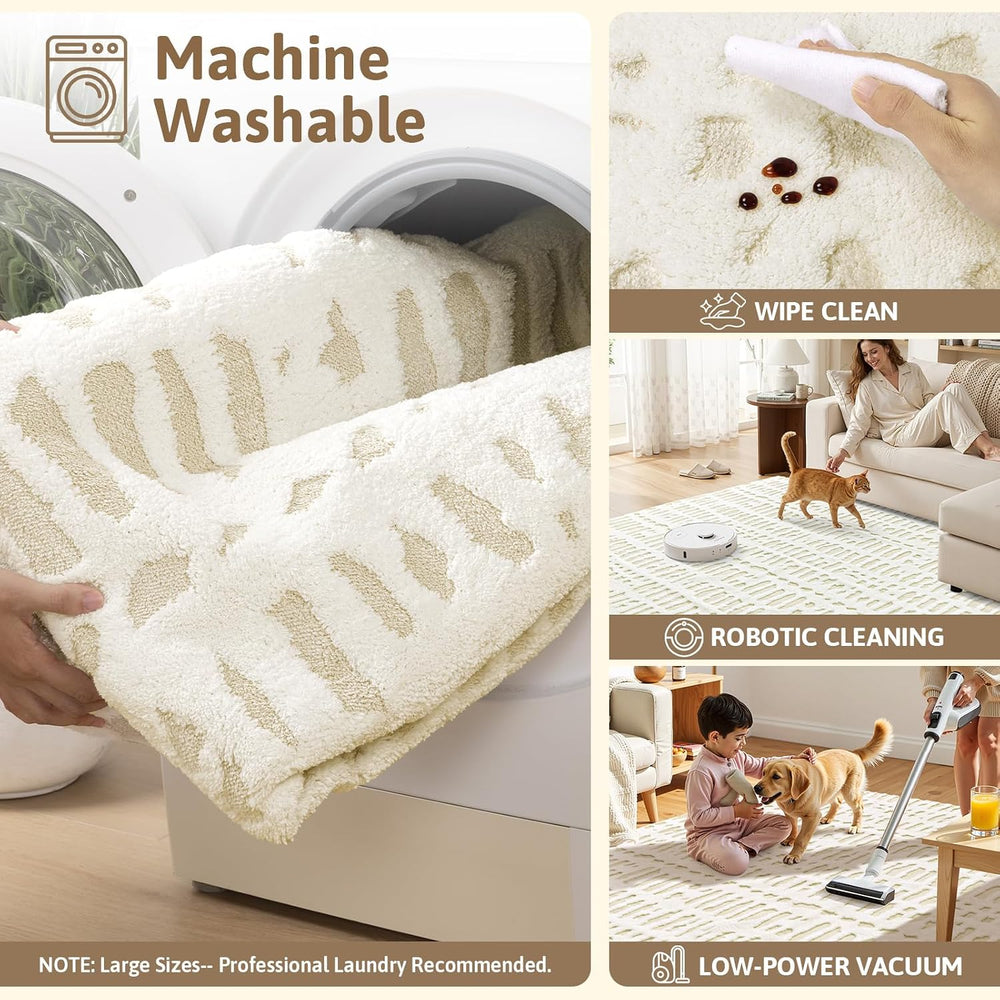 Yamaziot Washable 8x10 Area Rugs for Living Room Non Slip Ivory Beige
